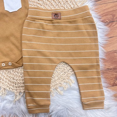 Conj. de Malha 3 peças - Leão com Jubinha - Off White e Ferrugem